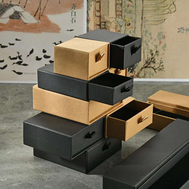 Kraft Black Drawer Packaging Box Jewelry by PacksFactory