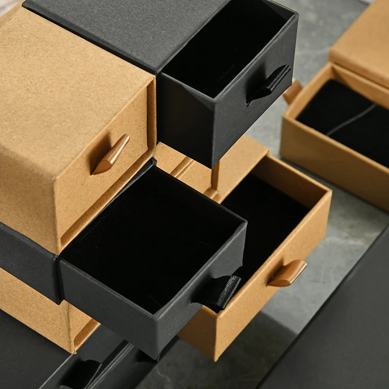 Kraft Black Drawer Packaging Box Jewelry by PacksFactory
